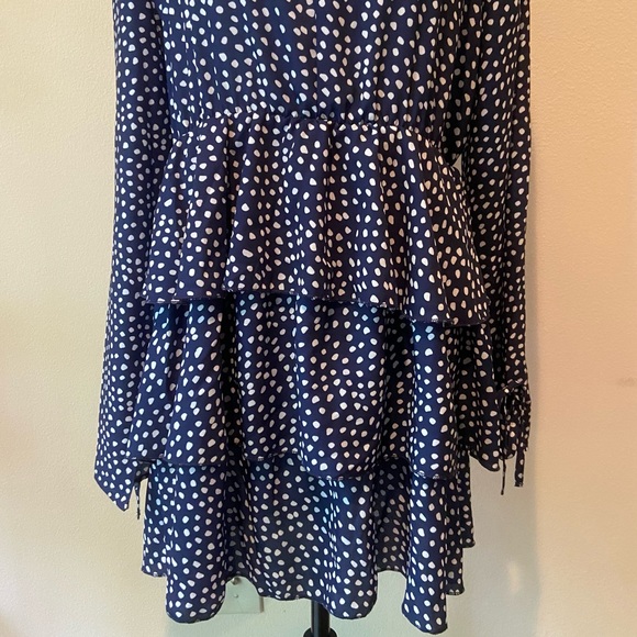 Navy and White Keyhole Ruffle Skirt Mini Dress - Picture 9 of 11